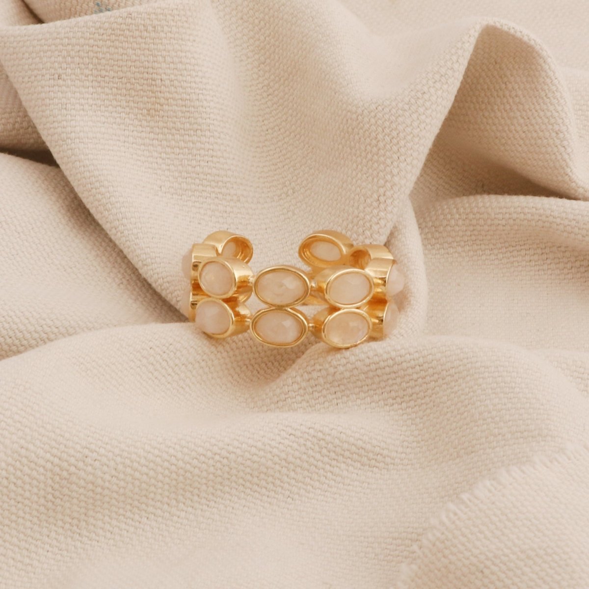Ethiopian Opal Oval Open Cuff Ring, Adjustable Gold Plated Jewelry CE - 1028
