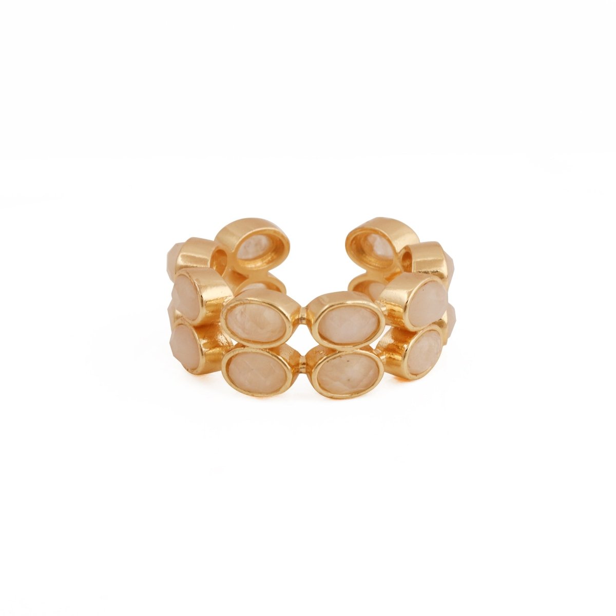 Ethiopian Opal Oval Open Cuff Ring, Adjustable Gold Plated Jewelry CE - 1028