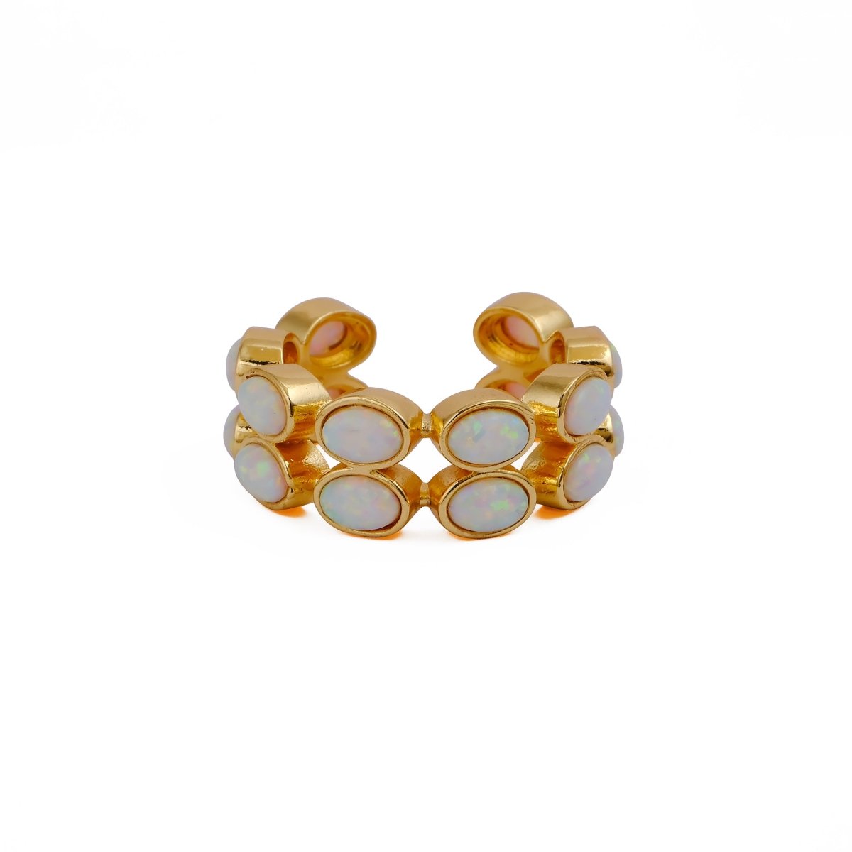 Ethiopian Opal Oval Open Cuff Ring, Adjustable Gold Plated Jewelry CE - 1028