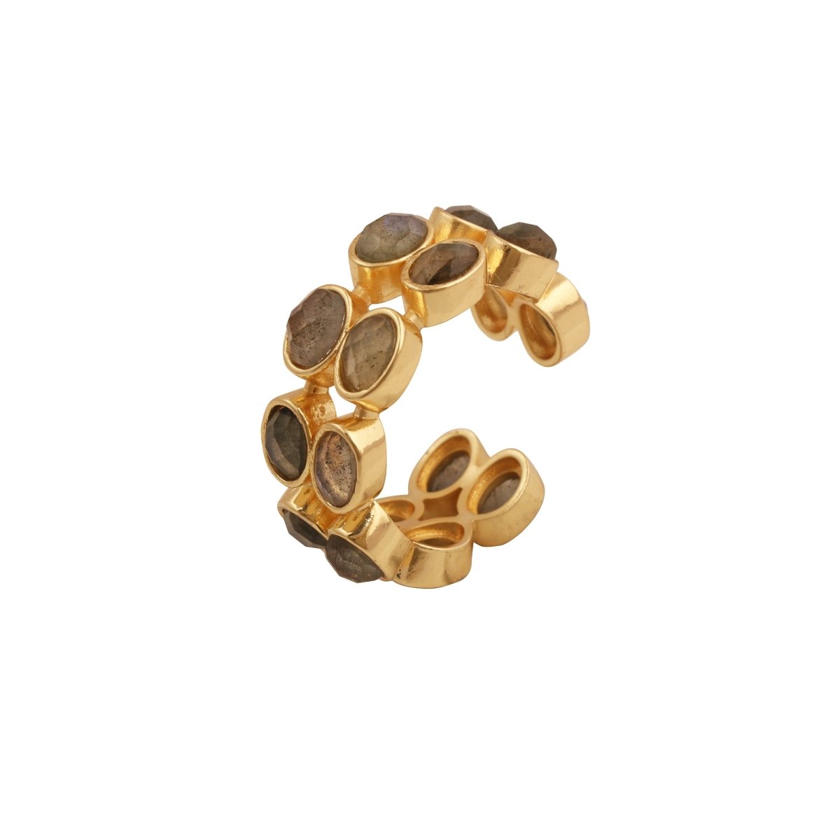 Ethiopian Opal Oval Open Cuff Ring, Adjustable Gold Plated Jewelry CE - 1028