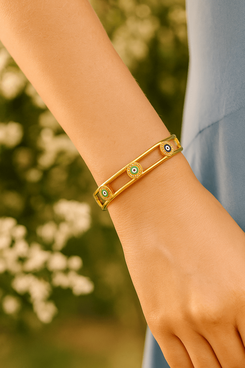 Evil Eye Bangle Handmade Adjustable Bangle Gold Plated Jewelry