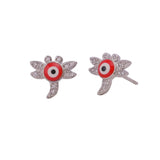 Evil Eye Dragonfly Stud Earrings Cubic Zircon Gemstone Studs Silver Plated Jewelry For Kids