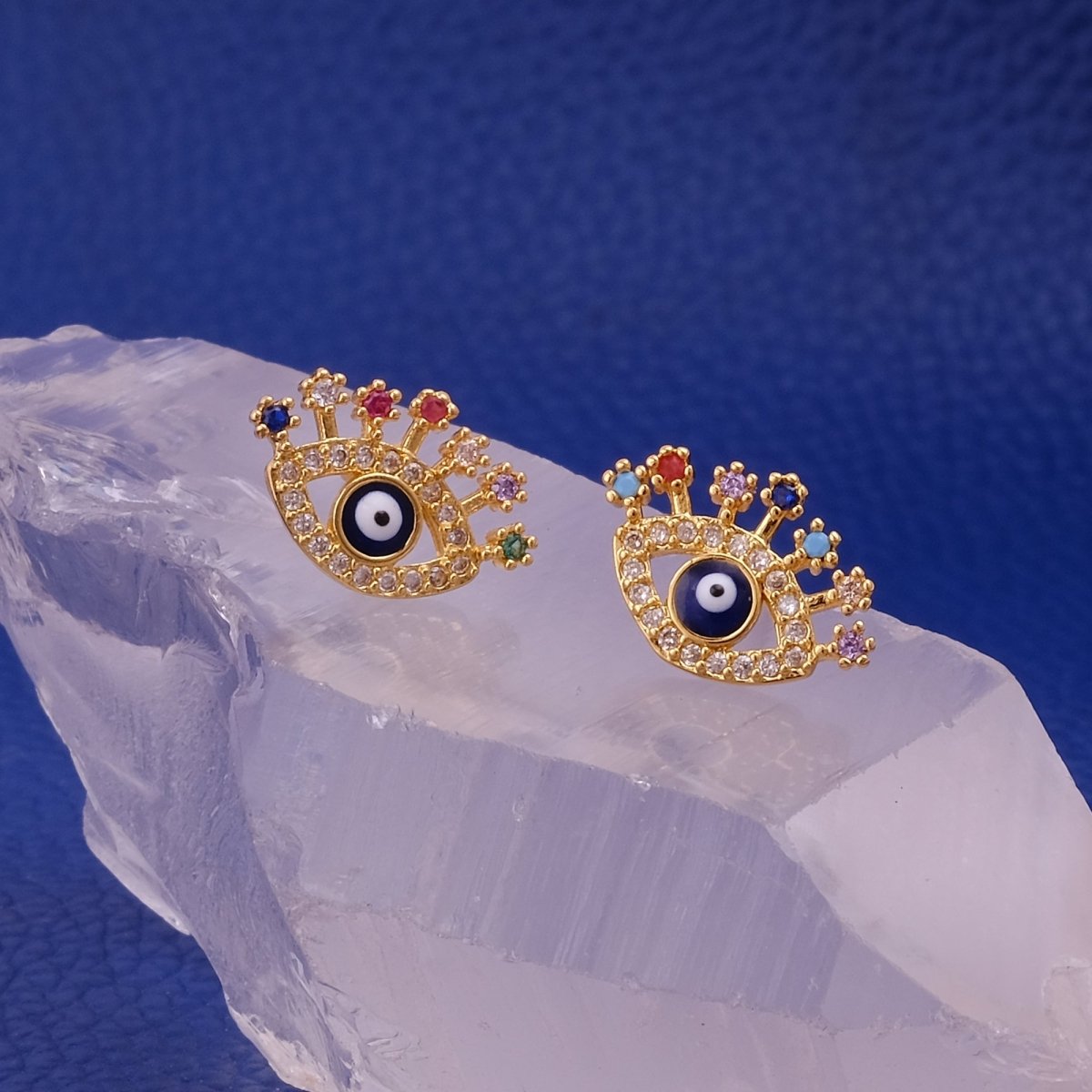 Evil Eye Multi Gemstone Stud Earrings Elegant Gold Plated Jewelry For Her