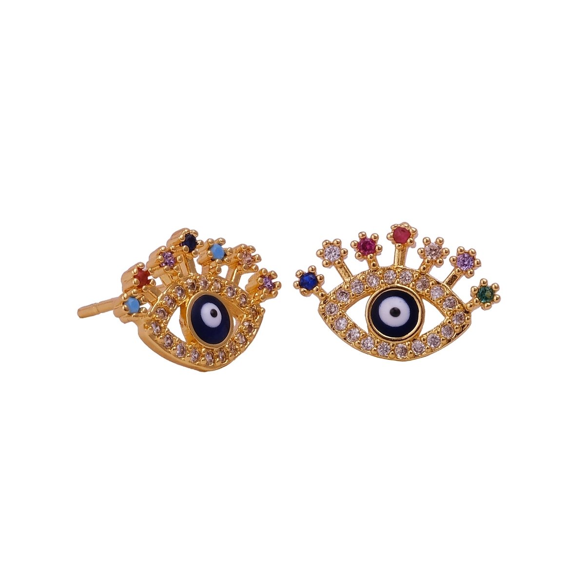 Evil Eye Multi Gemstone Stud Earrings Elegant Gold Plated Jewelry For Her