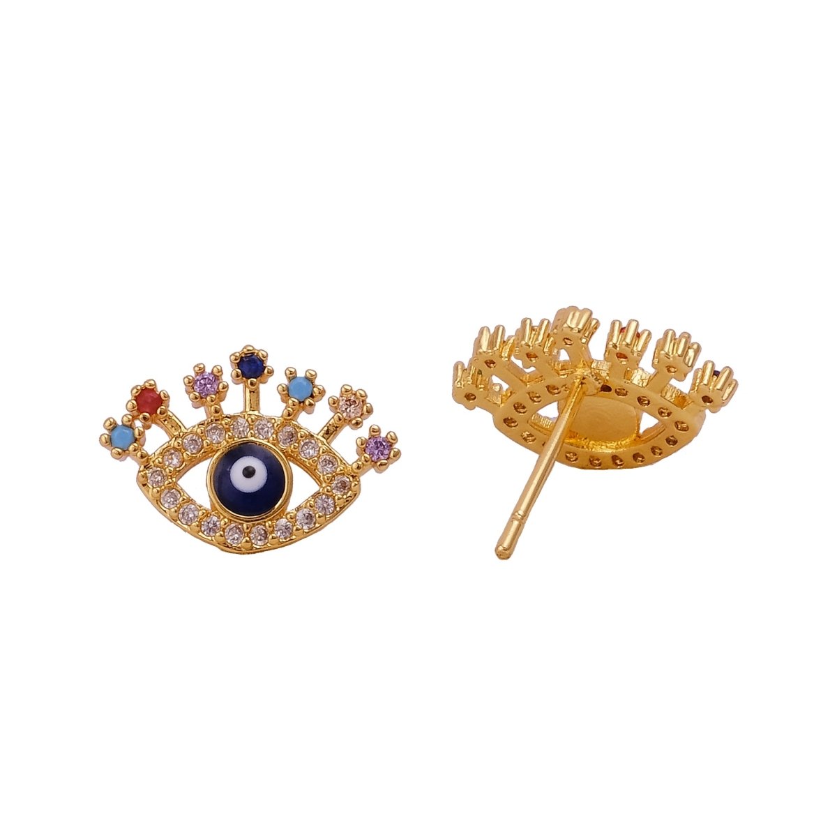 Evil Eye Multi Gemstone Stud Earrings Elegant Gold Plated Jewelry For Her