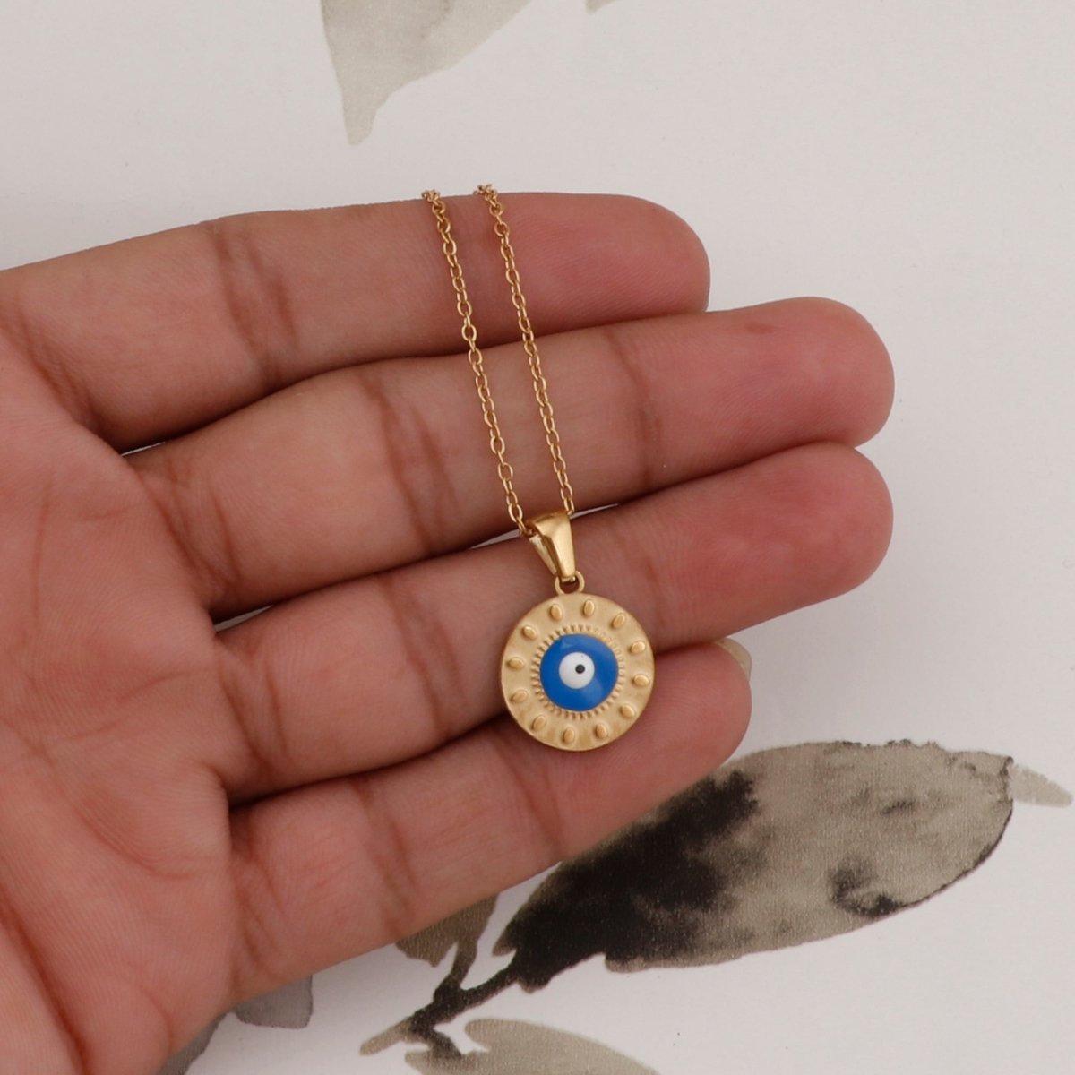 Evil Eye Pendant Necklace Gold Chain with Protective Charm