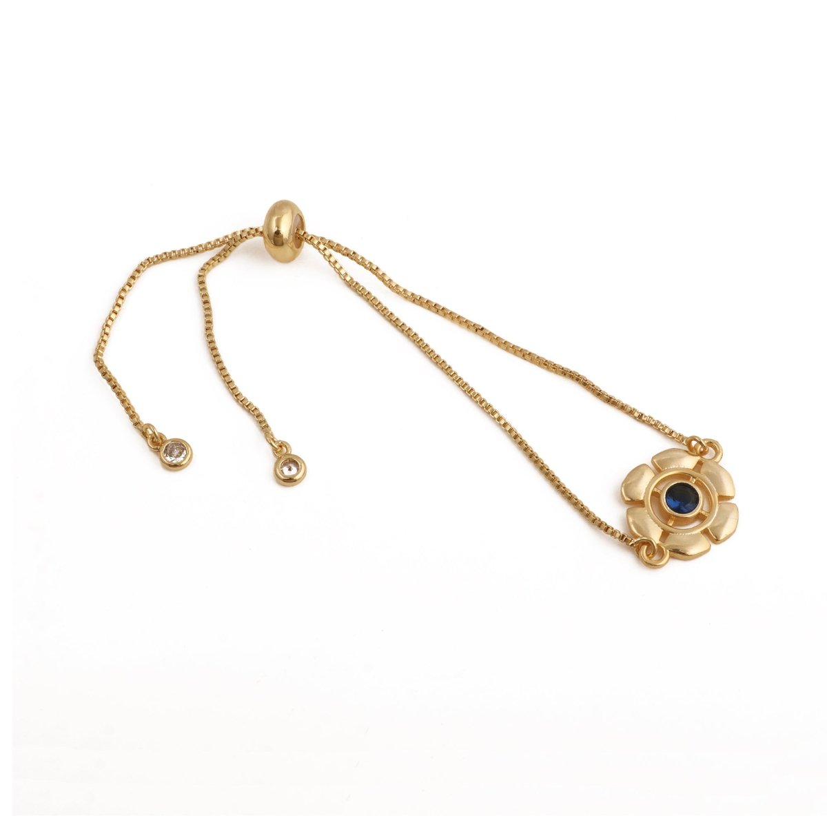Faceted Apatite Gemstone Floral Slider Bracelet, Gold - Plated Brass Adjustable Chain 5092