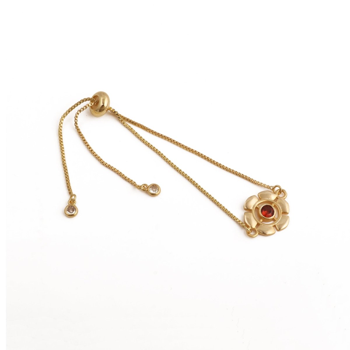 Faceted Apatite Gemstone Floral Slider Bracelet, Gold - Plated Brass Adjustable Chain 5092