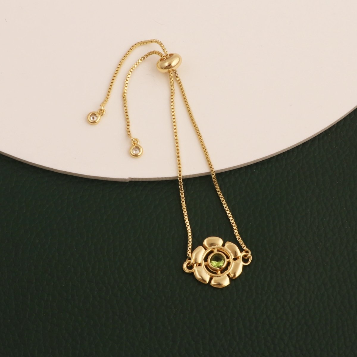 Faceted Apatite Gemstone Floral Slider Bracelet, Gold - Plated Brass Adjustable Chain 5092