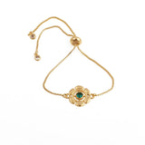 Faceted Apatite Gemstone Floral Slider Bracelet, Gold - Plated Brass Adjustable Chain 5092