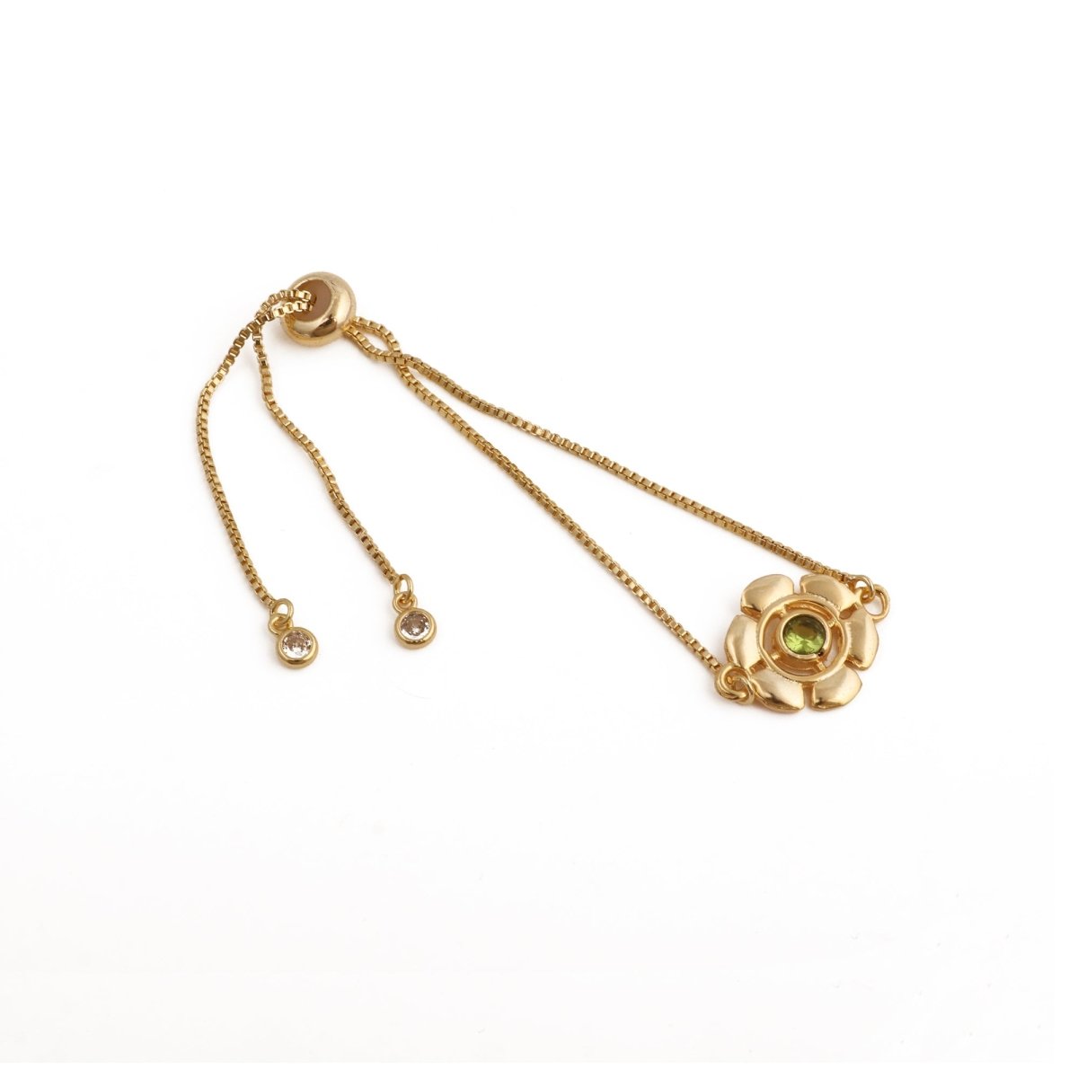 Faceted Apatite Gemstone Floral Slider Bracelet, Gold - Plated Brass Adjustable Chain 5092