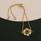 Faceted Apatite Gemstone Floral Slider Bracelet, Gold - Plated Brass Adjustable Chain 5092
