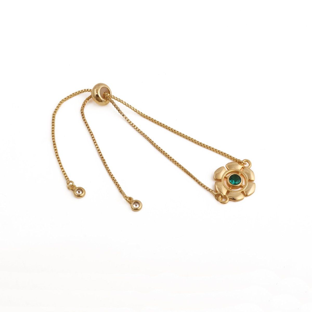 Faceted Apatite Gemstone Floral Slider Bracelet, Gold - Plated Brass Adjustable Chain 5092