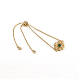 Faceted Apatite Gemstone Floral Slider Bracelet, Gold - Plated Brass Adjustable Chain 5092