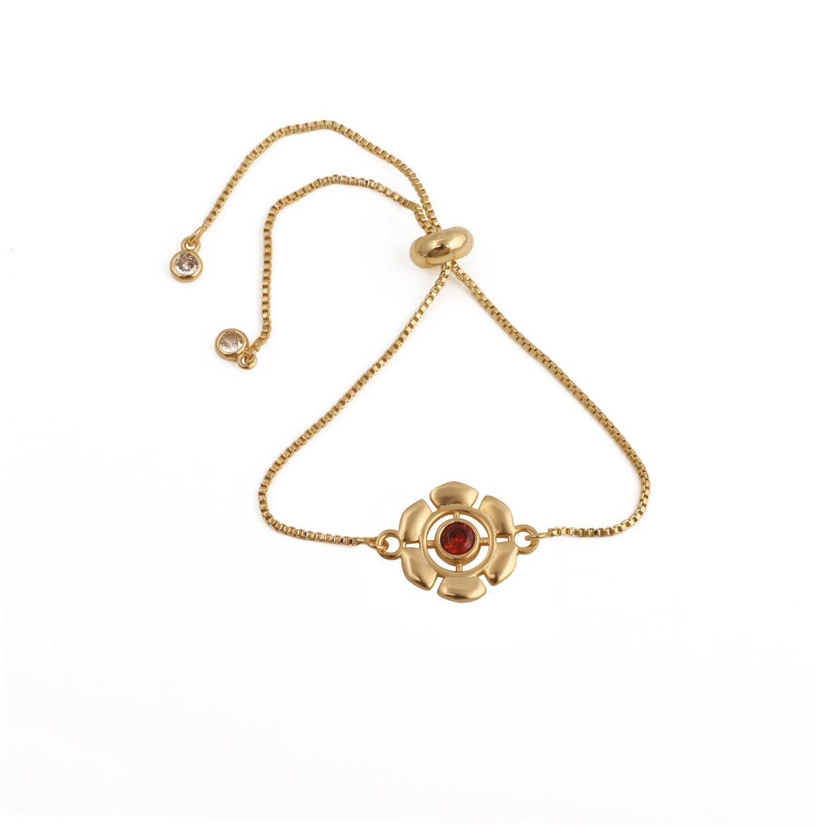 Faceted Apatite Gemstone Floral Slider Bracelet, Gold - Plated Brass Adjustable Chain 5092