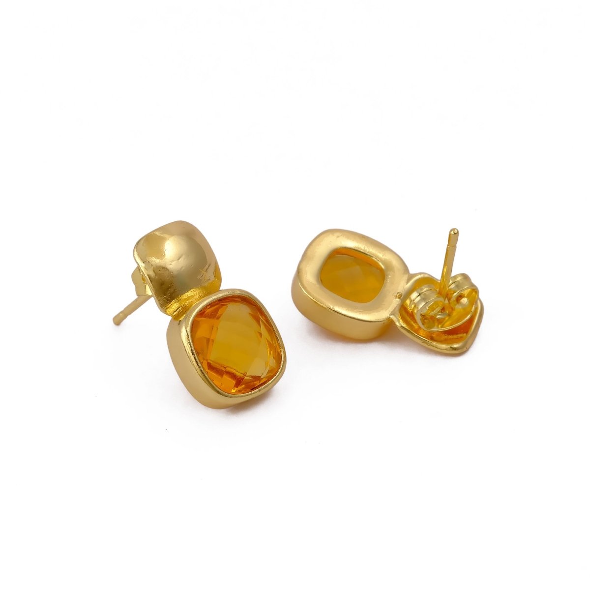 Faceted Blue Topaz Gold Plated Stud Earrings, Cushion Shape Gemstone Jewelry CE - 1033