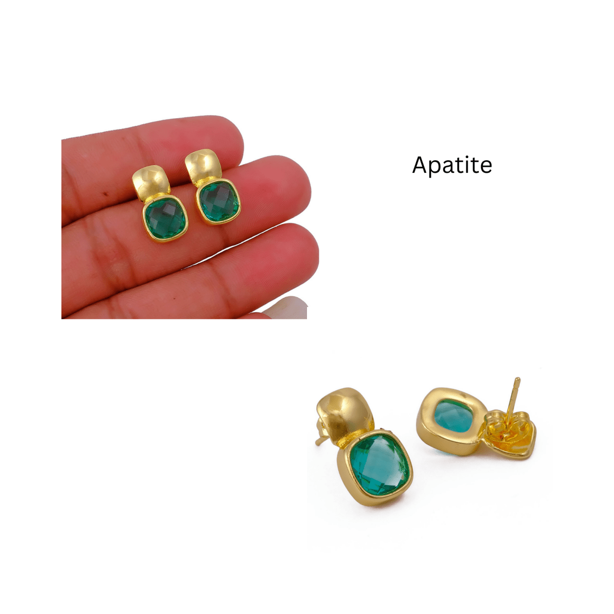 Faceted Blue Topaz Gold Plated Stud Earrings, Cushion Shape Gemstone Jewelry CE - 1033
