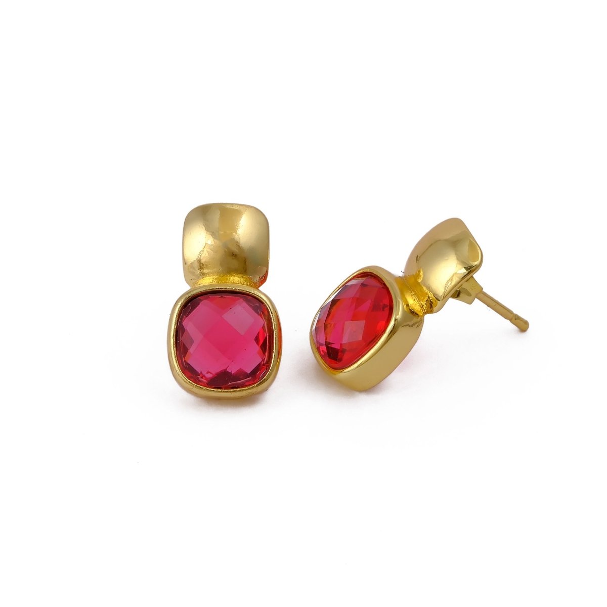 Faceted Blue Topaz Gold Plated Stud Earrings, Cushion Shape Gemstone Jewelry CE - 1033