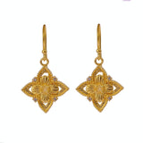 Faceted Blue Turquoise Round Shape Floral Drop Earrings, Gold Plated Hook Earrings 5383