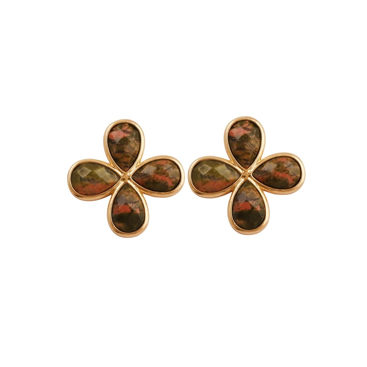 Faceted Gemstone Pear Shape Flower Studs Earrings in Gold Bezel CE - 1020