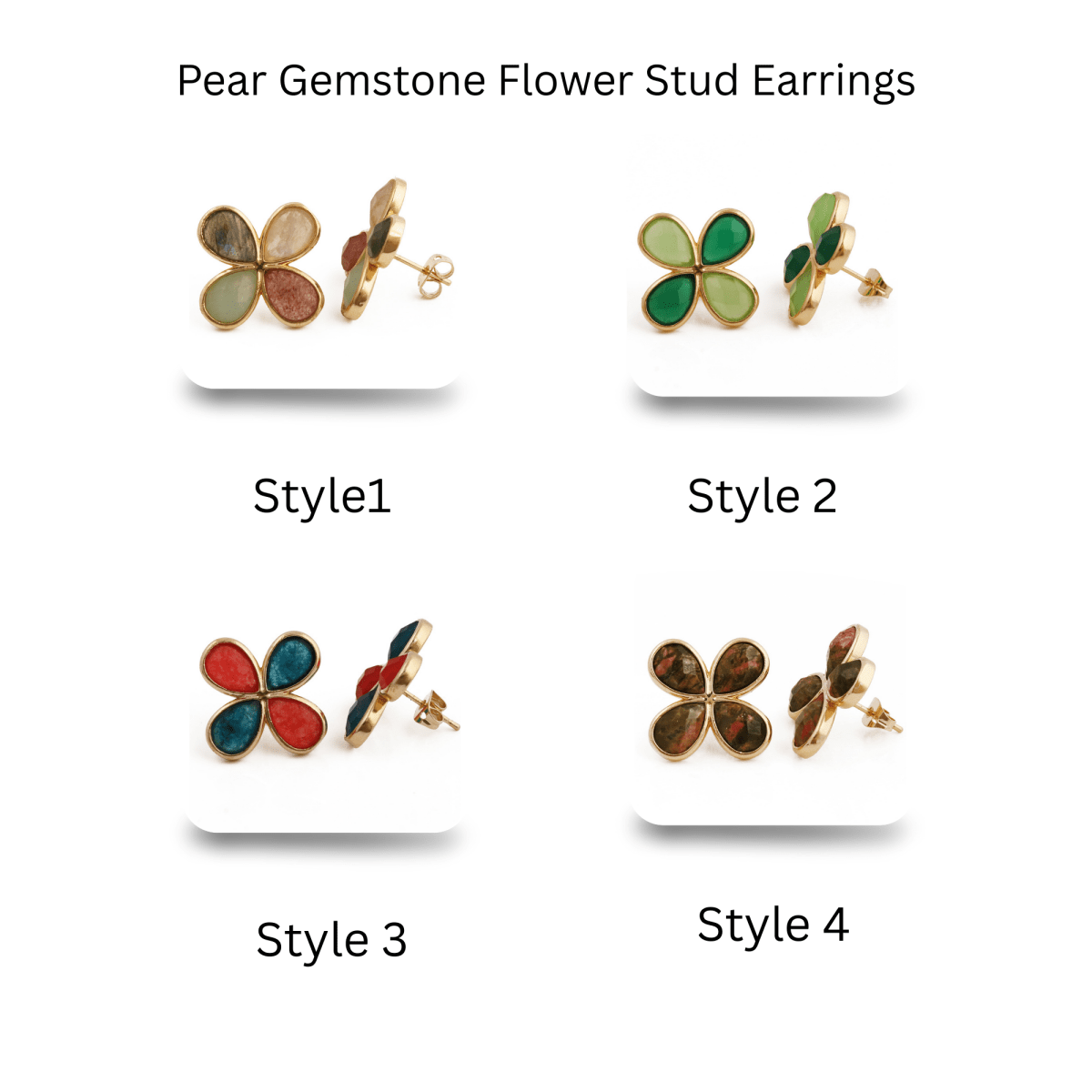 Faceted Gemstone Pear Shape Flower Studs Earrings in Gold Bezel CE - 1020
