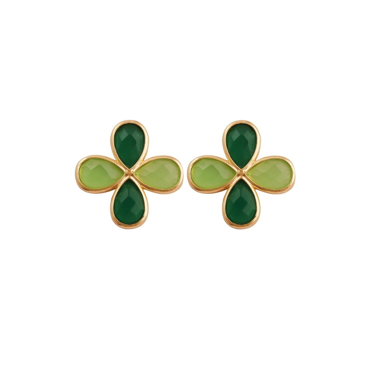Faceted Gemstone Pear Shape Flower Studs Earrings in Gold Bezel CE - 1020