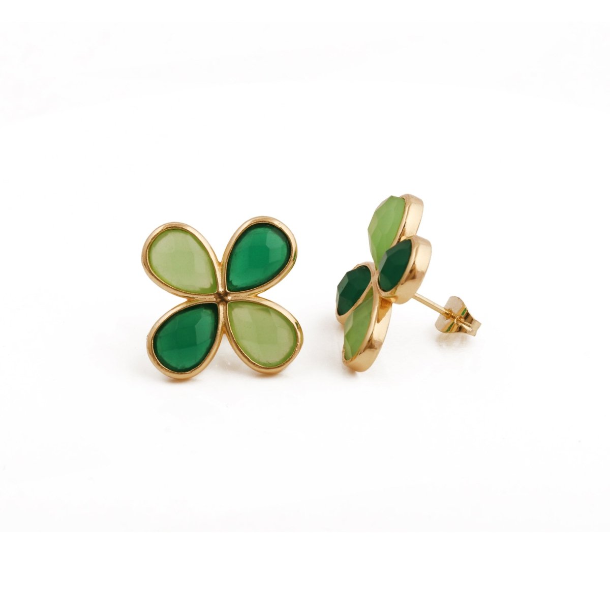 Faceted Gemstone Pear Shape Flower Studs Earrings in Gold Bezel CE - 1020