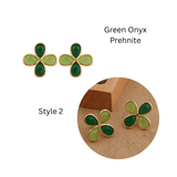 Faceted Gemstone Pear Shape Flower Studs Earrings in Gold Bezel CE - 1020