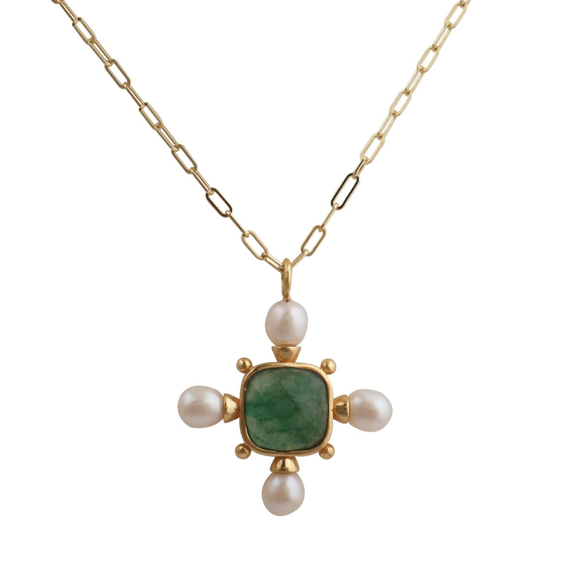 Faceted Green Strawberry Quartz and Pearl Cushion Shape Pendant Necklaces 5406