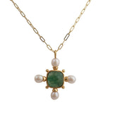 Faceted Green Strawberry Quartz and Pearl Cushion Shape Pendant Necklaces 5406