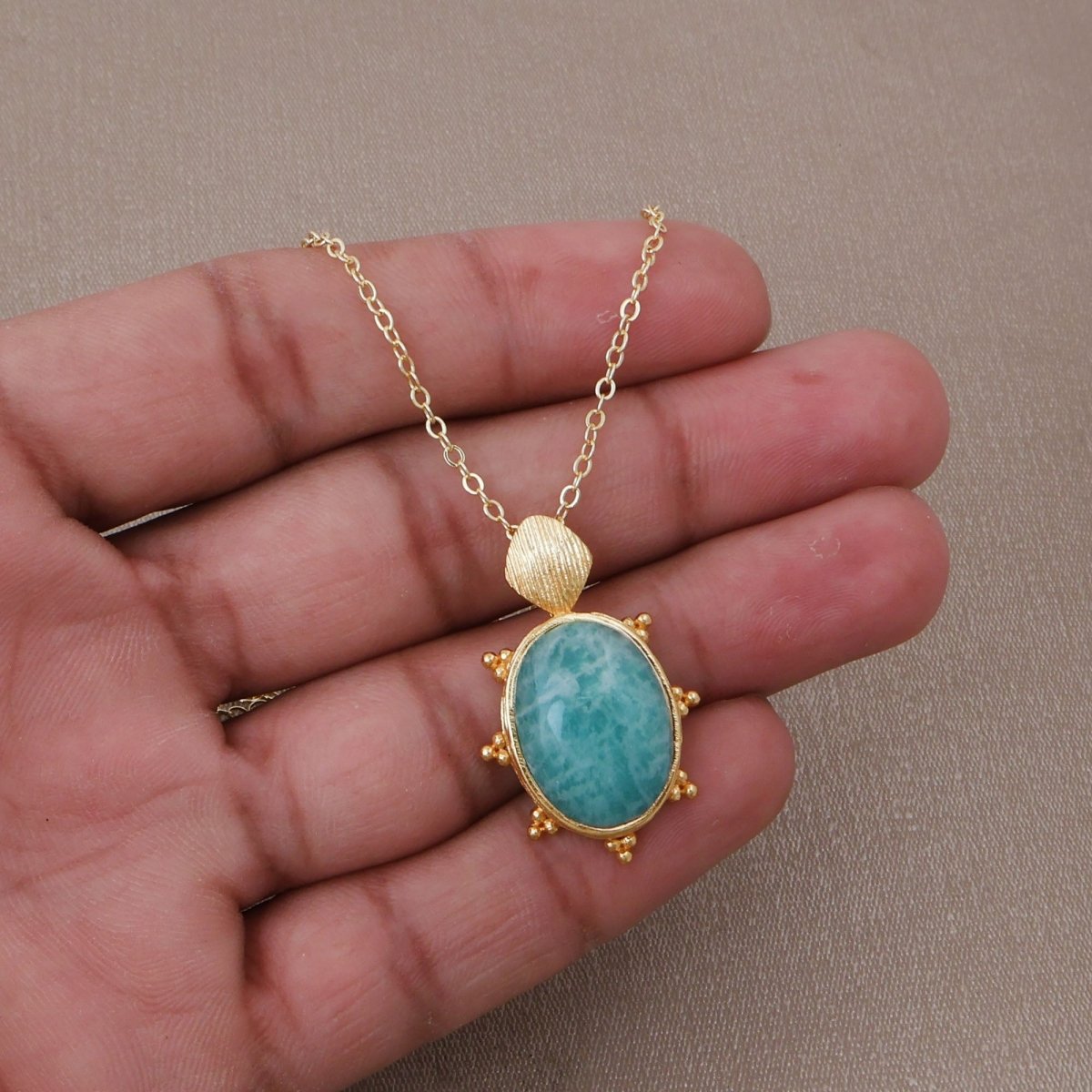 Faceted Oval Gemstone Gold Plated Necklaces, Dainty Pendant Necklace Set 5405