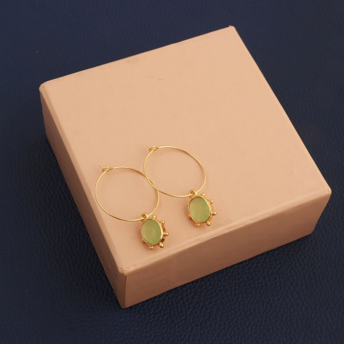 Faceted Oval Shape Peridot Gemstone Hoop Earrings, Gold Plated Statement Jewelry 5275