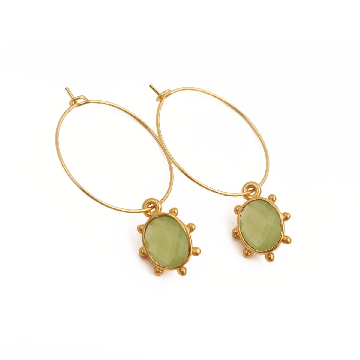 Faceted Oval Shape Peridot Gemstone Hoop Earrings, Gold Plated Statement Jewelry 5275