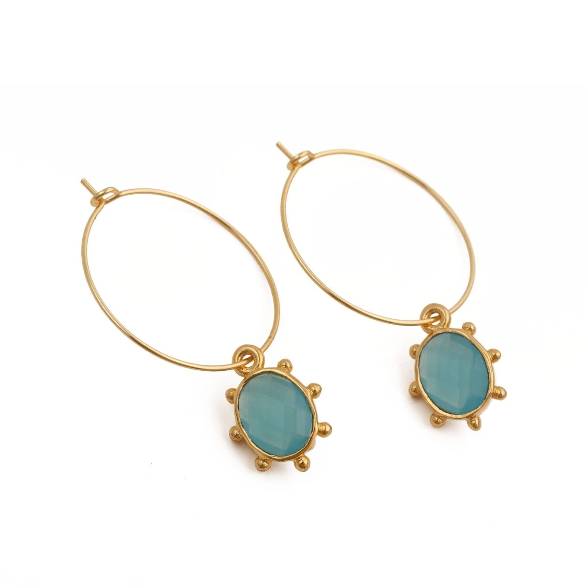 Faceted Oval Shape Peridot Gemstone Hoop Earrings, Gold Plated Statement Jewelry 5275