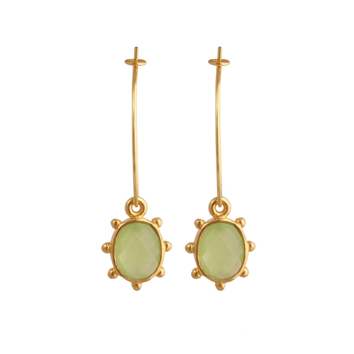 Faceted Oval Shape Peridot Gemstone Hoop Earrings, Gold Plated Statement Jewelry 5275