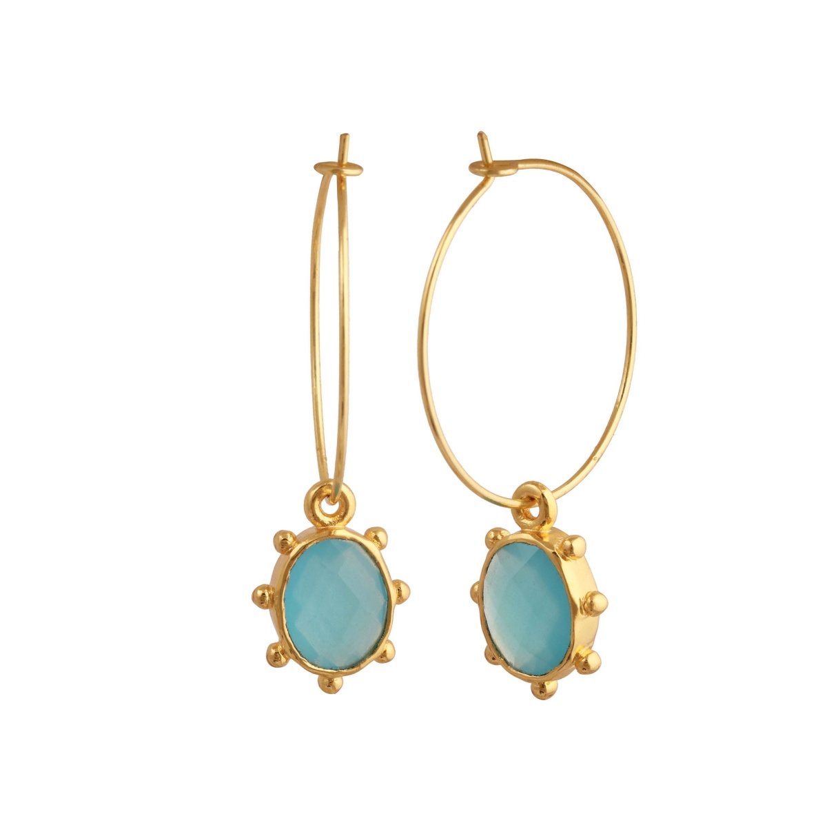 Faceted Oval Shape Peridot Gemstone Hoop Earrings, Gold Plated Statement Jewelry 5275