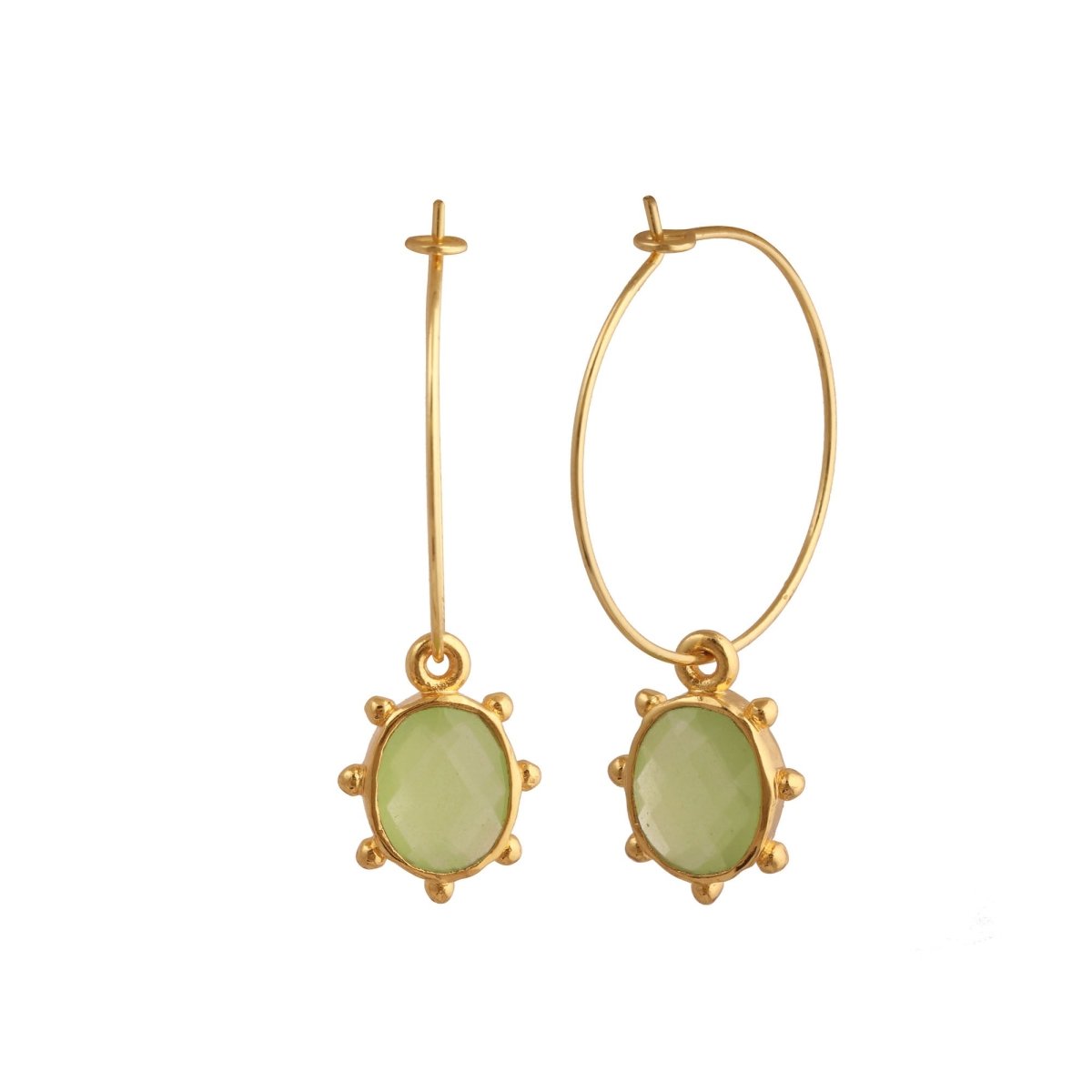 Faceted Oval Shape Peridot Gemstone Hoop Earrings, Gold Plated Statement Jewelry 5275