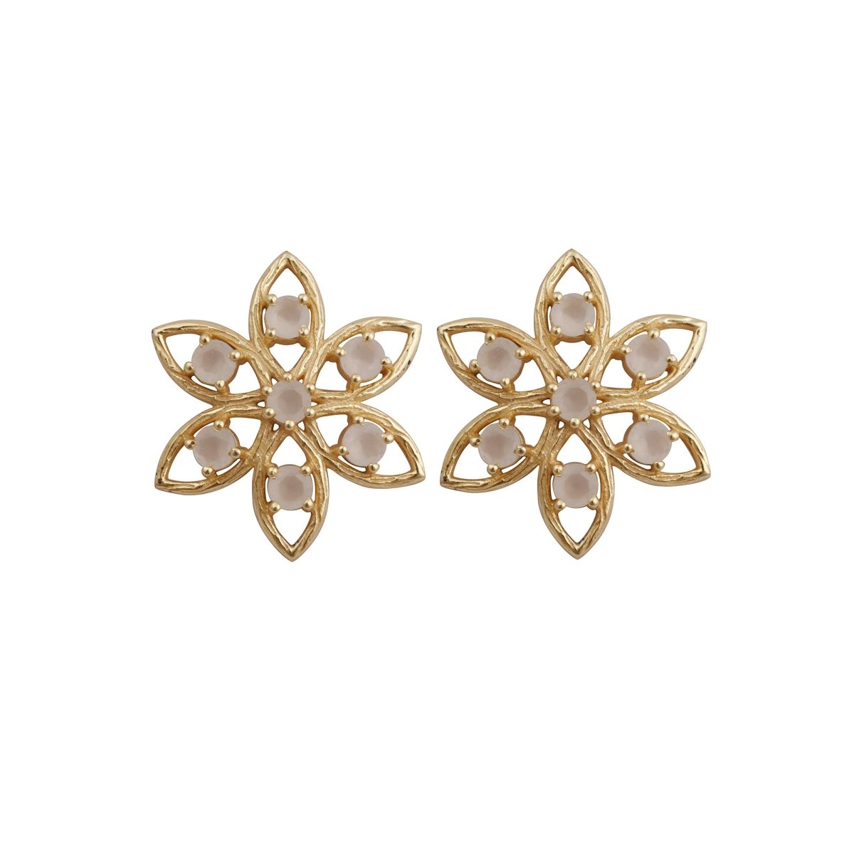 Flower Earring White Moonstone Stud Earring Gold Plated Floral Earring
