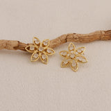 Flower Earring White Moonstone Stud Earring Gold Plated Floral Earring