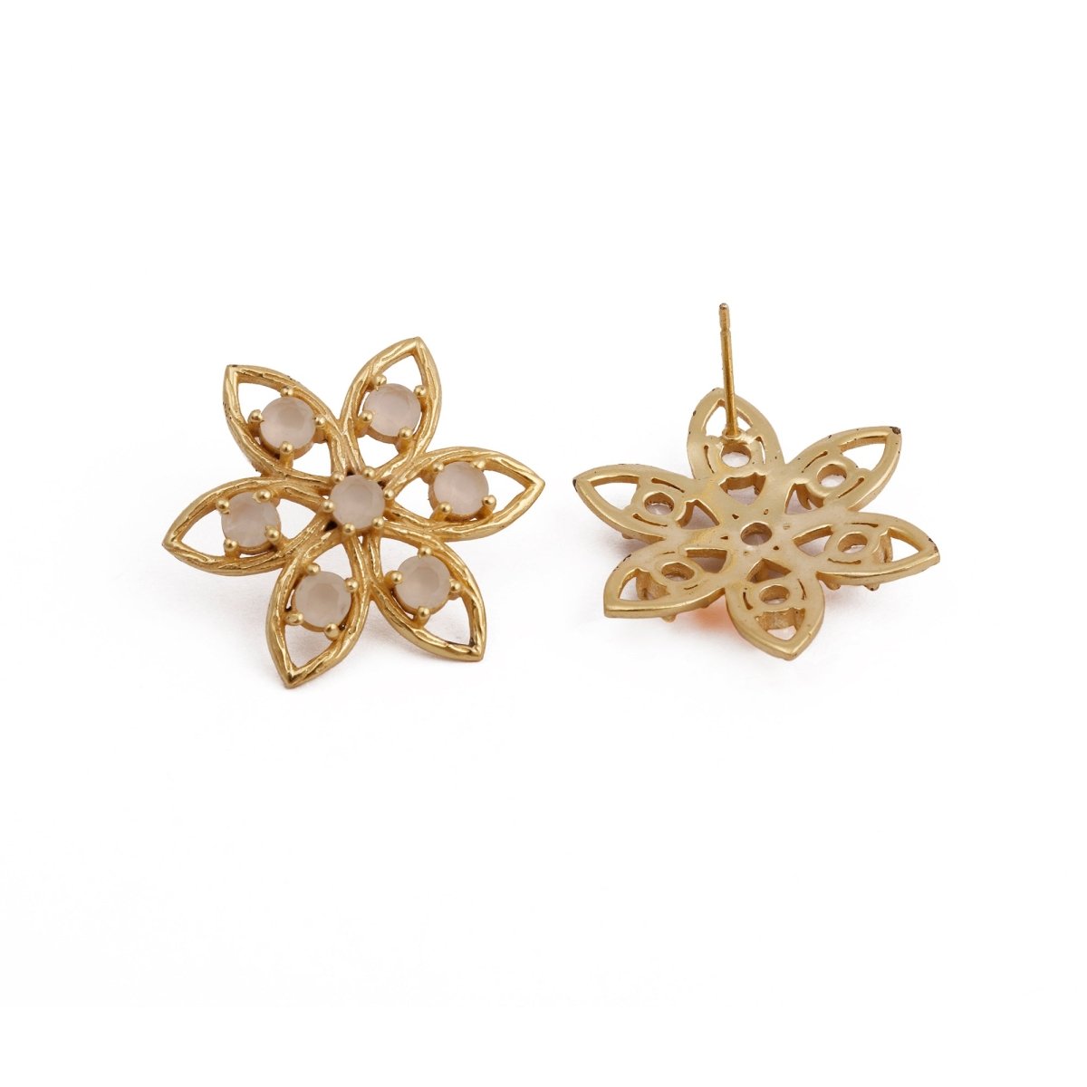 Flower Earring White Moonstone Stud Earring Gold Plated Floral Earring