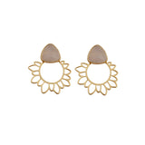 Flower Earrings White Moonstone Trillion Gemstone Gold Plated Stud Earrings