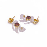 Garnet Gemstone Dangle Earrings, Silver & Gold Plated Leaf Design Studs, Statement Jewelery. S