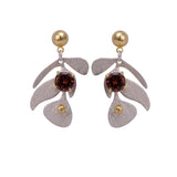 Garnet Gemstone Dangle Earrings, Silver & Gold Plated Leaf Design Studs, Statement Jewelery. S