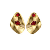 Garnet Gemstone Stud Earring Gold Plated Jewelry Hammered Textured Dangle Studs