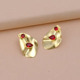 Garnet Gemstone Stud Earring Gold Plated Jewelry Hammered Textured Dangle Studs