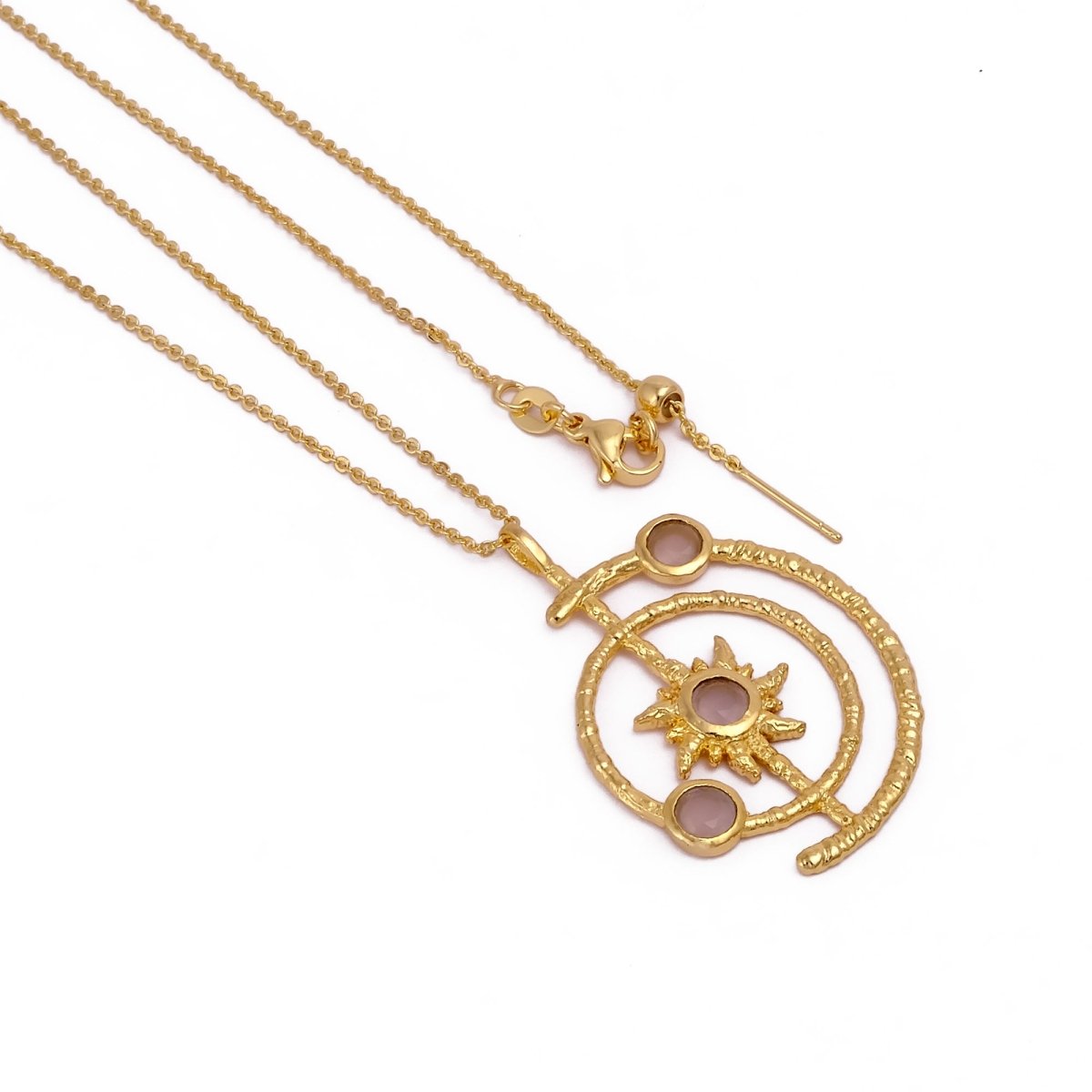 Gemstone Apatite Orbit Necklace, Gold Plated Brass Jewelry 5403