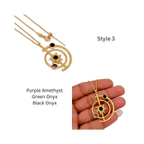 Gemstone Apatite Orbit Necklace, Gold Plated Brass Jewelry 5403
