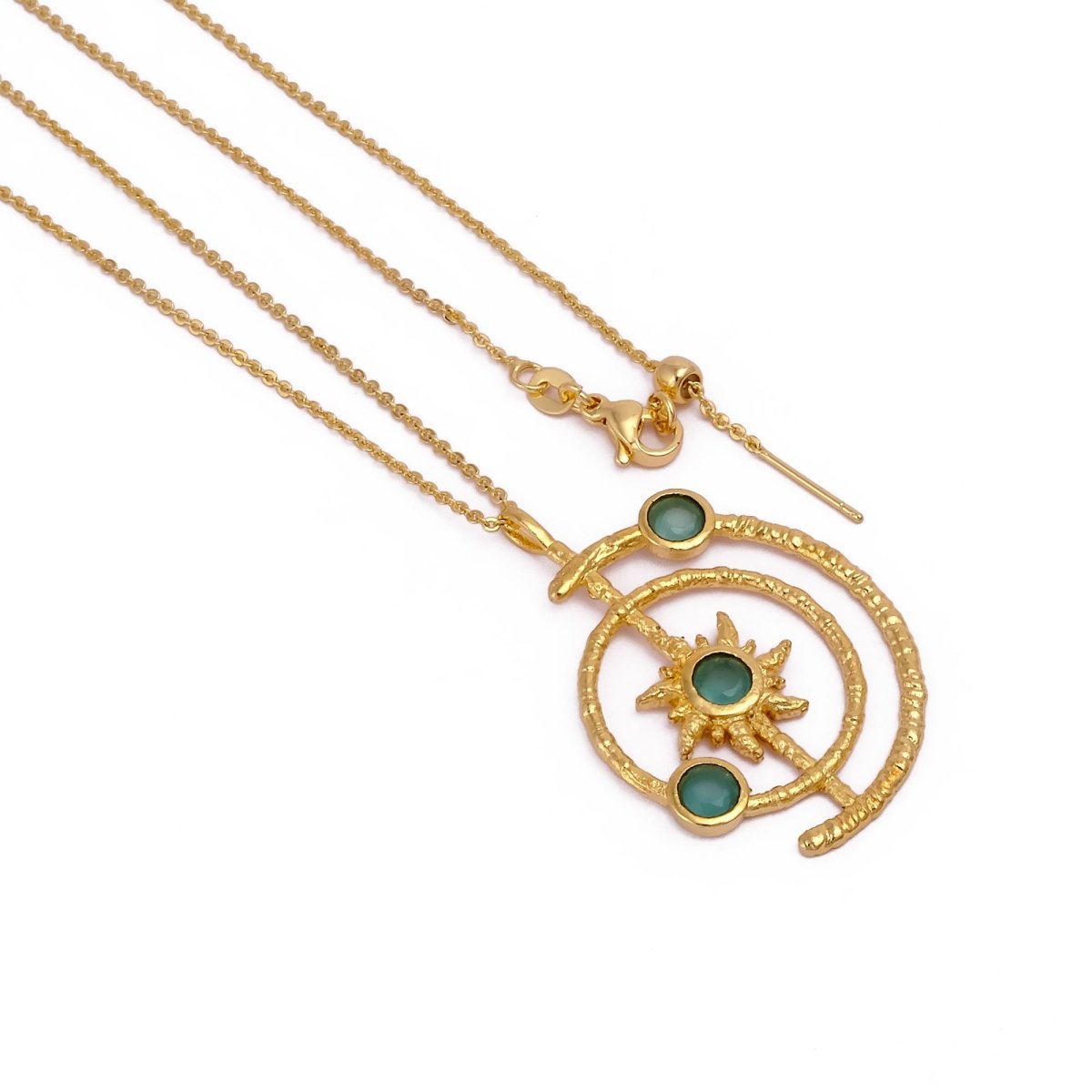 Gemstone Apatite Orbit Necklace, Gold Plated Brass Jewelry 5403