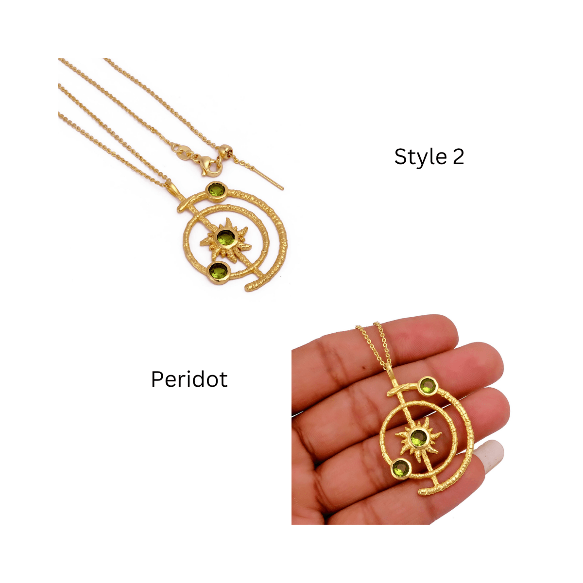Gemstone Apatite Orbit Necklace, Gold Plated Brass Jewelry 5403