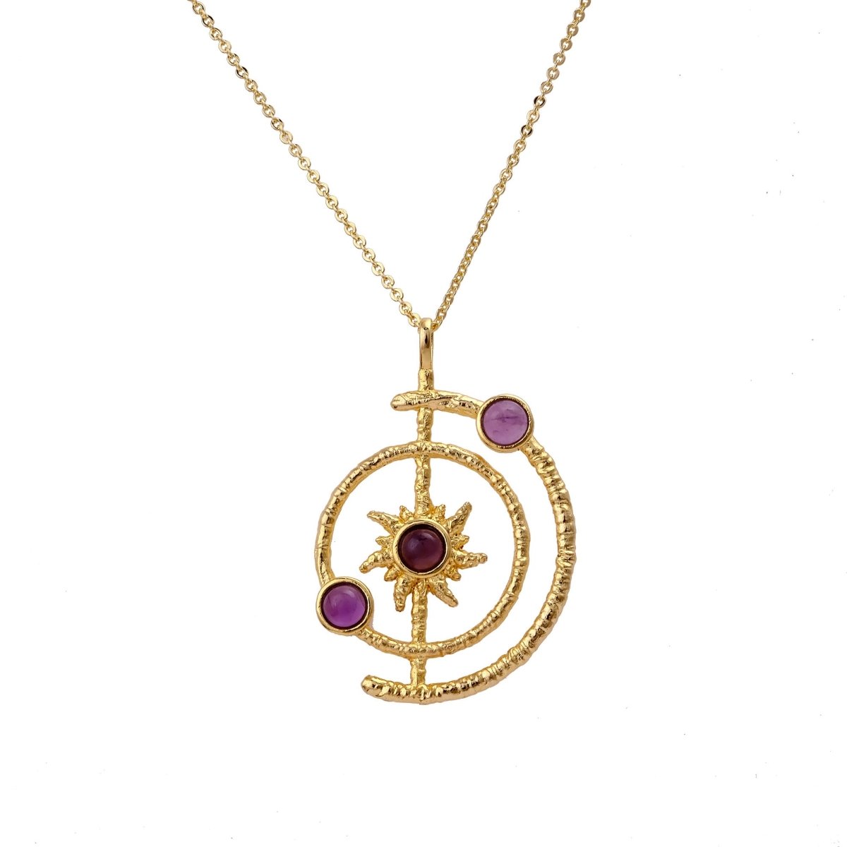 Gemstone Apatite Orbit Necklace, Gold Plated Brass Jewelry 5403